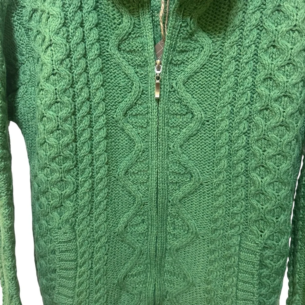 Aran Sweater Market Fisherman Merino Wool Cable Knit Zip Cardigan Green M NWT - Picture 7 of 14